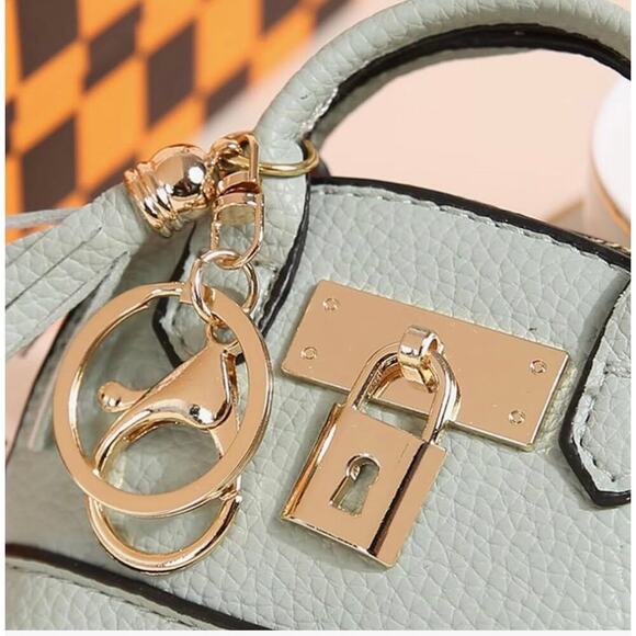 Navy (1) Mini Tote Bag Keychain Coin Purse Pu Leather for Mini Pouch Zipper - Picture 6 of 6